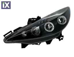 Φανάρια εμπρός led angel eyes για Peugeot 207 (2006-2009) , μαύρα , με λάμπες (Η1) - σετ 2τμχ.