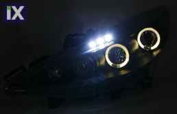 Φανάρια εμπρός led angel eyes για Peugeot 207 (2006-2009) , μαύρα , με λάμπες (Η1) - σετ 2τμχ.