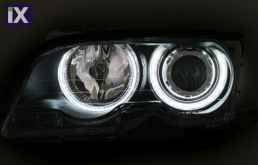 Φανάρια εμπρός angel eyes για BMW E46 coupe και cabrio (1999-2003) - χωρίς φλας , με λάμπες (Η1) - σετ 2τμχ.