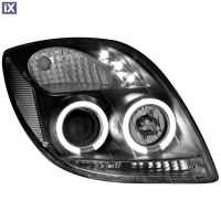 Φανάρια εμπρός angel eyes για Toyota Yaris (2006-2009) - μαύρα , με λάμπες (Η1) - σετ 2τμχ.