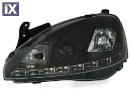 Φανάρια εμπρός led για Opel Corsa C (2001-2006) - μαύρα , με λάμπες (Η1) - σετ 2τμχ.