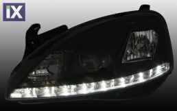 Φανάρια εμπρός led για Opel Corsa C (2001-2006) - μαύρα , με λάμπες (Η1) - σετ 2τμχ.