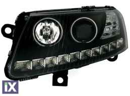 Φανάρια εμπρός angel eyes led Dayline για Audi A6 (2004-2008) - μαύρα , με λάμπες (Η1) - σετ 2τμχ.