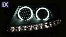 Φανάρια εμπρός angel eyes led Dayline για Audi A6 (2004-2008) - μαύρα , με λάμπες (Η1) - σετ 2τμχ.