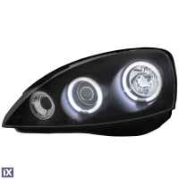 Φανάρια εμπρός angel eyes για Opel Corsa C (2001-2006) - μαύρα , με λάμπες (Η1) - σετ 2τμχ.