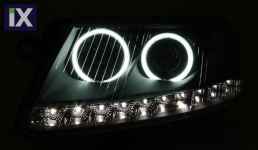 Φανάρια εμπρός angel eyes για Audi A6 led (2004-2008) - chrome , με λάμπες (Η1) - σετ 2τμχ.