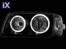 Φανάρια εμπρός angel eyes για Vw Transporter T4 (1997-2003) , μαύρα , χωρίς λάμπες (Η7) - σετ 2τμχ.