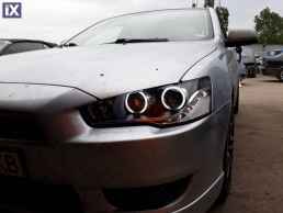 Φανάρια εμπρός led angel eyes για Mitsubishi Lancer (2008-2013) - μαύρα , με λάμπες (Η1) - σετ 2τμχ.