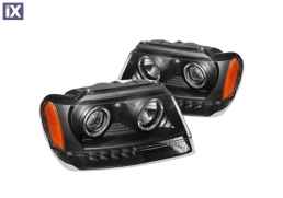 Φανάρια εμπρός led angel eyes για Jeep Grand Cherokee (1999-2005) - μαύρα , χωρίς λάμπες (Η7) - σετ 2τμχ.