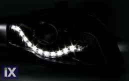 Φανάρια εμπρός led για Audi A4 B7 (2004-2008) - chrome ,μαύρα , με λάμπες (Η1) - σετ 2τμχ.