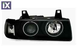 Φανάρια εμπρός angel eyes για Bmw E36 (1991-1999) 2d coupe - black , με λάμπες (Η1) - σετ 2τμχ.