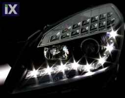 Φανάρια εμπρός led με DRL για Opel Astra H (2004-2009) - black , με λάμπες (Η1) - σετ 2τμχ.