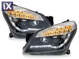 Φανάρια εμπρός led με DRL για Opel Astra H (2004-2009) - black , με λάμπες (Η1) - σετ 2τμχ.