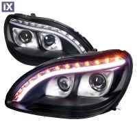 Φανάρια εμπρός led lightbar design για Mercedes W 220 S-Class (1998-2005) - μαύρα , με λάμπες (Η1) - σετ 2τμχ.