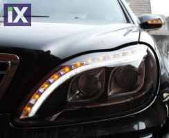 Φανάρια εμπρός led lightbar design για Mercedes W 220 S-Class (1998-2005) - μαύρα , με λάμπες (Η1) - σετ 2τμχ.