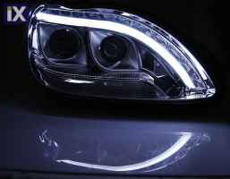 Φανάρια εμπρός led lightbar design για Mercedes W 220 S-Class (1998-2005) - μαύρα , με λάμπες (Η1) - σετ 2τμχ.