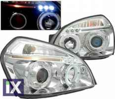 Φανάρια εμπρός angel eyes για Hyundai Tucson (2004+) - chrome , με λάμπες (Η1) - σετ 2τμχ.