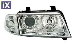 Φανάρια εμπρός angel eyes για Audi A4 (1995-1998) - chrome , χωρίς λάμπες (Η7) - σετ 2τμχ.