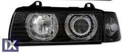 Φανάρια εμπρός angel eyes για Bmw E36 (1991-2000) 2d coupe - μαύρα , χωρίς λάμπες (Η7/H7) - σετ 2τμχ.