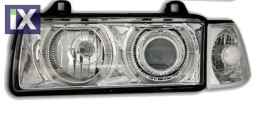 Φανάρια εμπρός angel eyes για BMW E36 (1991-2000) 2d coupe - chrome , χωρίς λάμπες (Η7) - σετ 2τμχ.