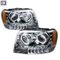 Φανάρια εμπρός angel eyes CCFL για Jeep Grand Cherokee (1999-2005) - chrome , χωρίς λάμπες (Η7) - σετ 2τμχ.