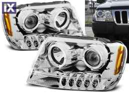 Φανάρια εμπρός angel eyes CCFL για Jeep Grand Cherokee (1999-2005) - chrome , χωρίς λάμπες (Η7) - σετ 2τμχ.