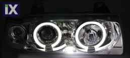 Φανάρια εμπρός angel eyes για BMW E36 (1991-1999) 2d coupe - chrome , με λάμπες (Η1) - σετ 2τμχ.