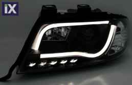 Φανάρια εμπρός led lightbar για Audi A6 C5 (2001-2004) - μαύρα , με λάμπες (Η1) - σετ 2τμχ.