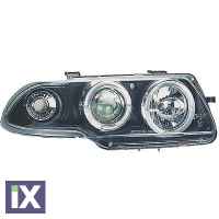 Φανάρια εμπρός angel eyes για Opel Astra F (1994-1999) - μαύρα , με λάμπες (Η1) - σετ 2τμχ.