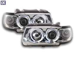 Φανάρια εμπρός angel eyes για Vw Polo 6N (1994-1999) - chrome , με λάμπες (Η1) - σετ 2τμχ.