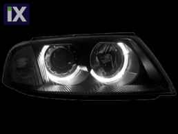 Φανάρια εμπρός angel eyes για Vw Passat B5.5 (2001-2005) - μαύρα , χωρίς λάμπες (Η7) - σετ 2τμχ.