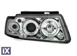 Φανάρια εμπρός angel eyes για Vw Passat 3Β/B5 (1997-2000) - chrome , με λάμπες (Η1) - σετ 2τμχ.