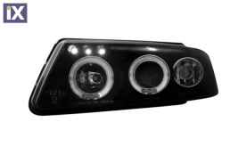 Φανάρια εμπρός angel eyes για Vw Passat 3Β/B5 (1997-2000) - black , με λάμπες (Η1) - σετ 2τμχ.