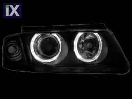 Φανάρια εμπρός angel eyes για Vw Passat 3Β/B5 (1997-2000) - μαύρα , χωρίς λάμπες (Η7) - σετ 2τμχ.