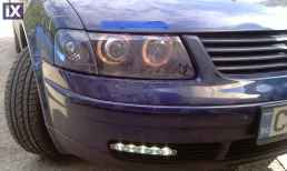 Φανάρια εμπρός angel eyes για Vw Passat 3Β/B5 (1997-2000) - μαύρα , χωρίς λάμπες (Η7) - σετ 2τμχ.