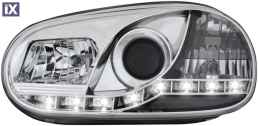 Φανάρια εμπρός led devil eyes για Vw Golf IV - chrome , με λάμπες (Η1) - σετ 2τμχ.