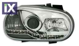 Φανάρια εμπρός led devil eyes για Vw Golf IV - chrome , με λάμπες (Η1) - σετ 2τμχ.