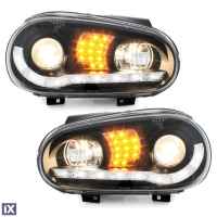 Φανάρια εμπρός led για Vw Golf IV - black , με λάμπες (Η1) - σετ 2τμχ.