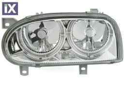 Φανάρια εμπρός angel eyes για Vw Golf 3 R32 design - chrome , με λάμπες (Η1) - σετ 2τμχ.