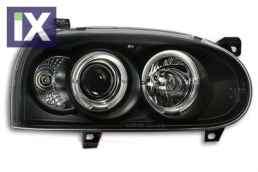 Φανάρια εμπρός angel eyes για Vw Golf ΙΙΙ - μαύρα , με λάμπες (Η1) - σετ 2τμχ.