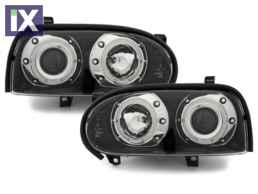 Φανάρια εμπρός angel eyes για Vw Golf ΙΙΙ - black , με λάμπες (Η1) - σετ 2τμχ.