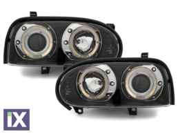 Φανάρια εμπρός angel eyes για Vw Golf ΙΙΙ - black , με λάμπες (Η1) - σετ 2τμχ.