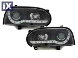 Φανάρια εμπρός led για Vw Golf ΙΙΙ - μαύρα , με λάμπες (Η1) - σετ 2τμχ.