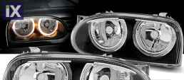 Φανάρια εμπρός angel eyes για Vw Golf 3 R32 design - μαύρα , με λάμπες (Η1) - σετ 2τμχ.