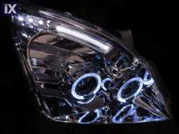 Φανάρια εμπρός angel eyes για Toyota Land Cruiser 120 (2003-2009) - chrome , χωρίς λάμπες (Η7) - σετ 2τμχ.