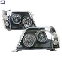 Φανάρια εμπρός angel eyes για Toyota Land Cruiser FJ90 (1996-2003) - μαύρα , με λάμπες (Η1) - σετ 2τμχ.