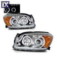 Φανάρια εμπρός angel eyes για Toyota Rav4 (2006-2009) - chrome , με λάμπες (Η1) - σετ 2τμχ.