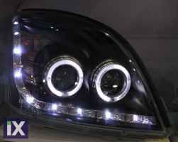 Φανάρια εμπρός led / angel eyes για Toyota Land Cruiser 120 (2003-2009) - chrome , με λάμπες (Η1) - σετ 2τμχ.