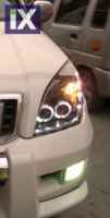 Φανάρια εμπρός led / angel eyes για Toyota Land Cruiser 120 (2003-2009) - chrome , με λάμπες (Η1) - σετ 2τμχ.