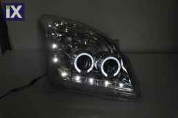 Φανάρια εμπρός led / angel eyes για Toyota Land Cruiser 120 (2003-2009) - chrome , με λάμπες (Η1) - σετ 2τμχ.